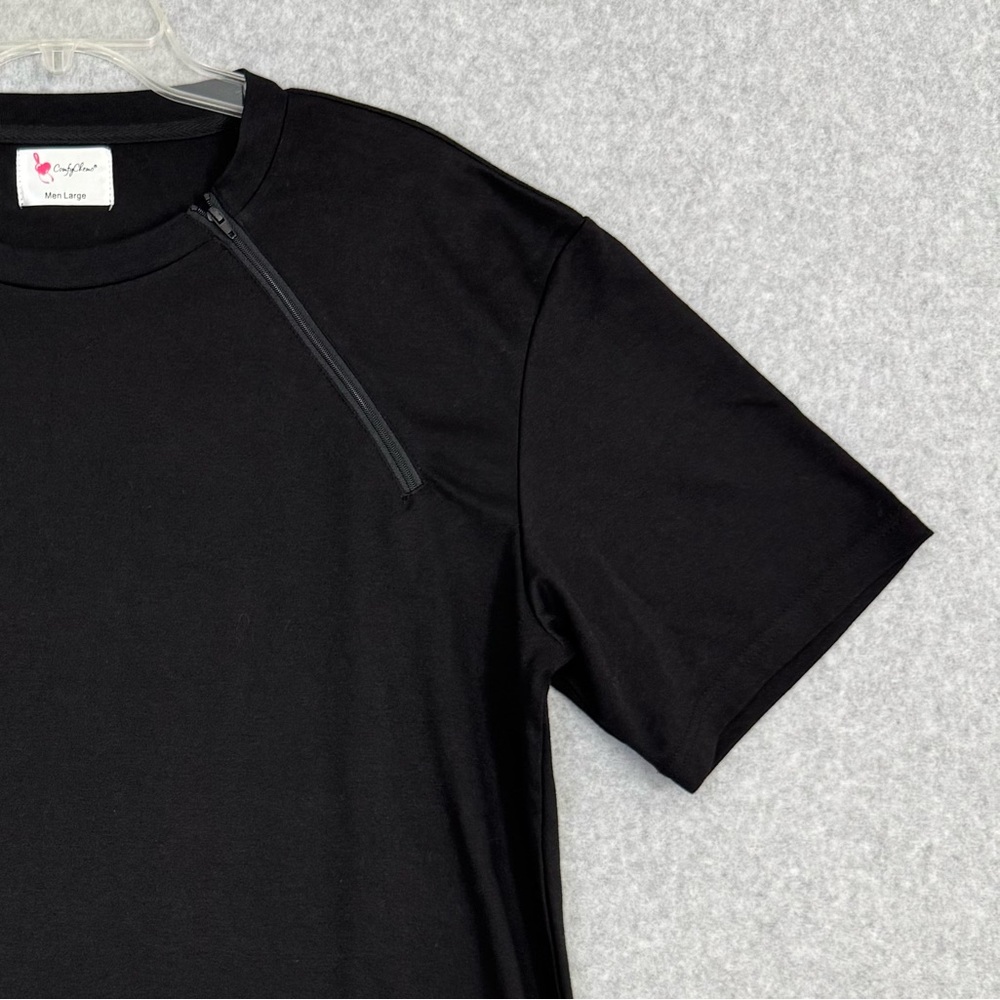Comfy Chemo Men Large Chemotherapy Port Access Shirt Zipper Front Short Sleeves - Picture 5 of 15